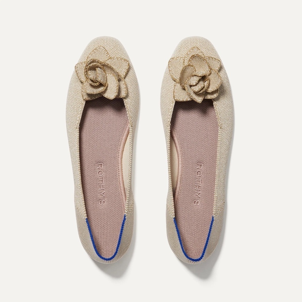Rothy’s The Petal Square Gold Metallic Flats Size 6